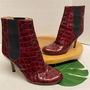 Kate Spade Croc Embossed Leather Heeled Ankle Boots